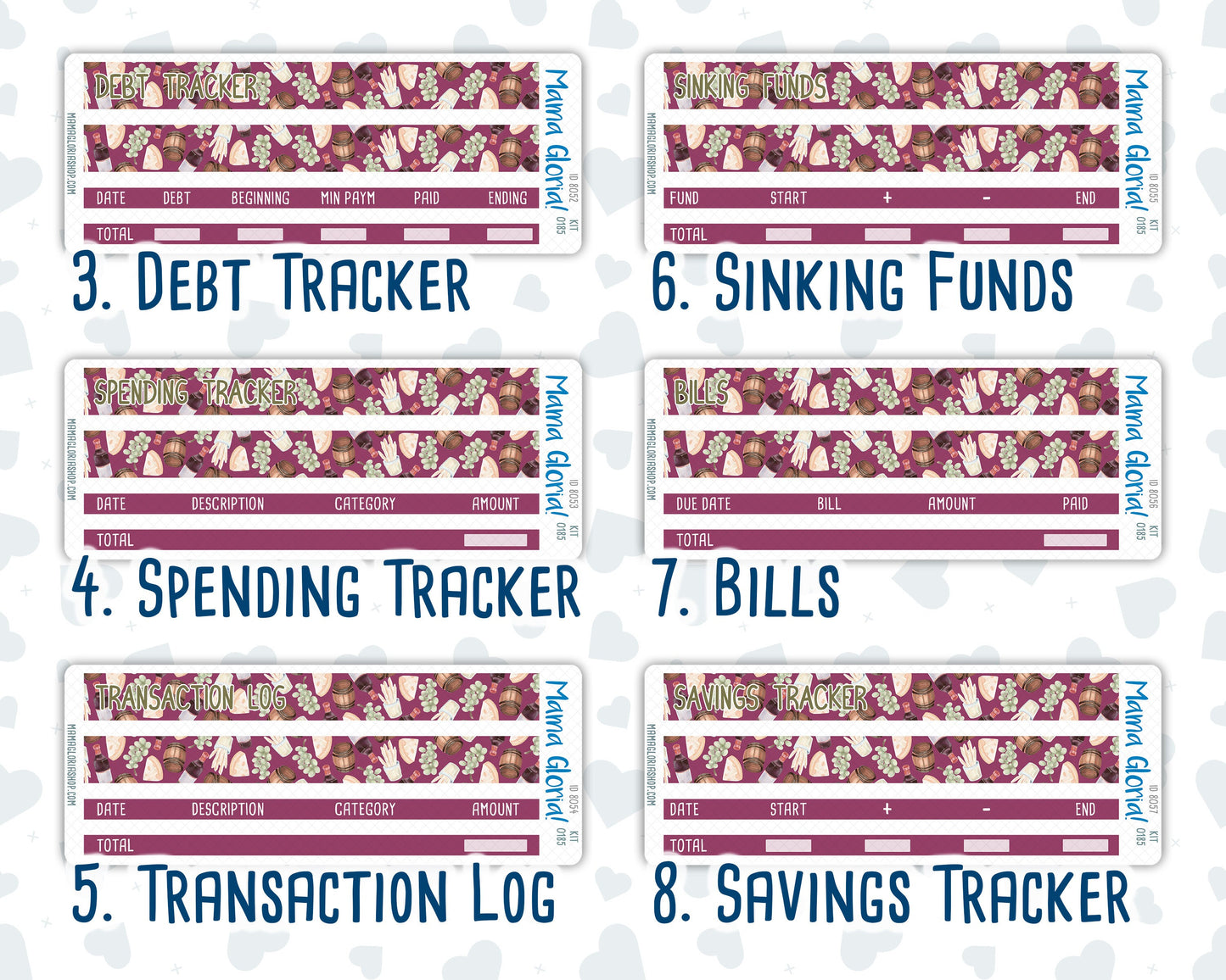 Kit 0185- Budget - Wine Time - For 7x9 & A5 Planners - Notebooks