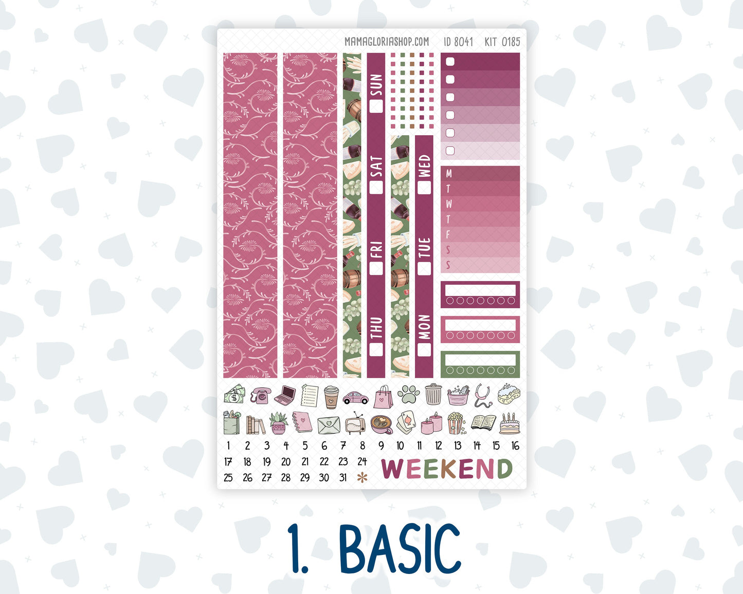 Kit 0185 Hobonichi Cousin – Weekly Kit – 1.3” Wide Columns - Wine Time - September- Autumn