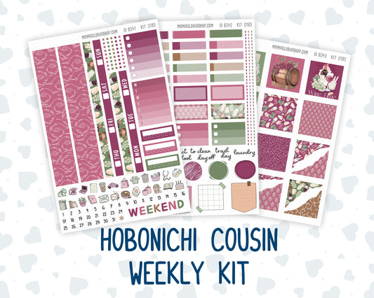 Kit 0185 Hobonichi Cousin – Weekly Kit – 1.3” Wide Columns - Wine Time - September- Autumn