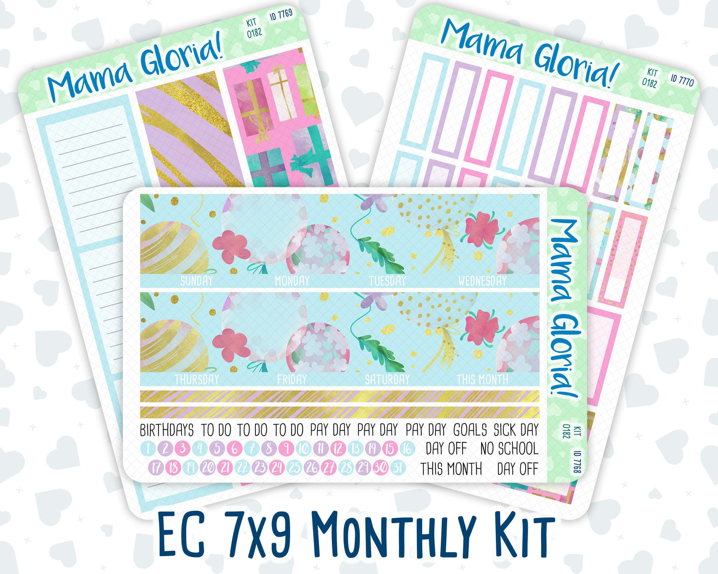 Kit 0182 - 7x9 - Monthly - Birthday - For EC Planners