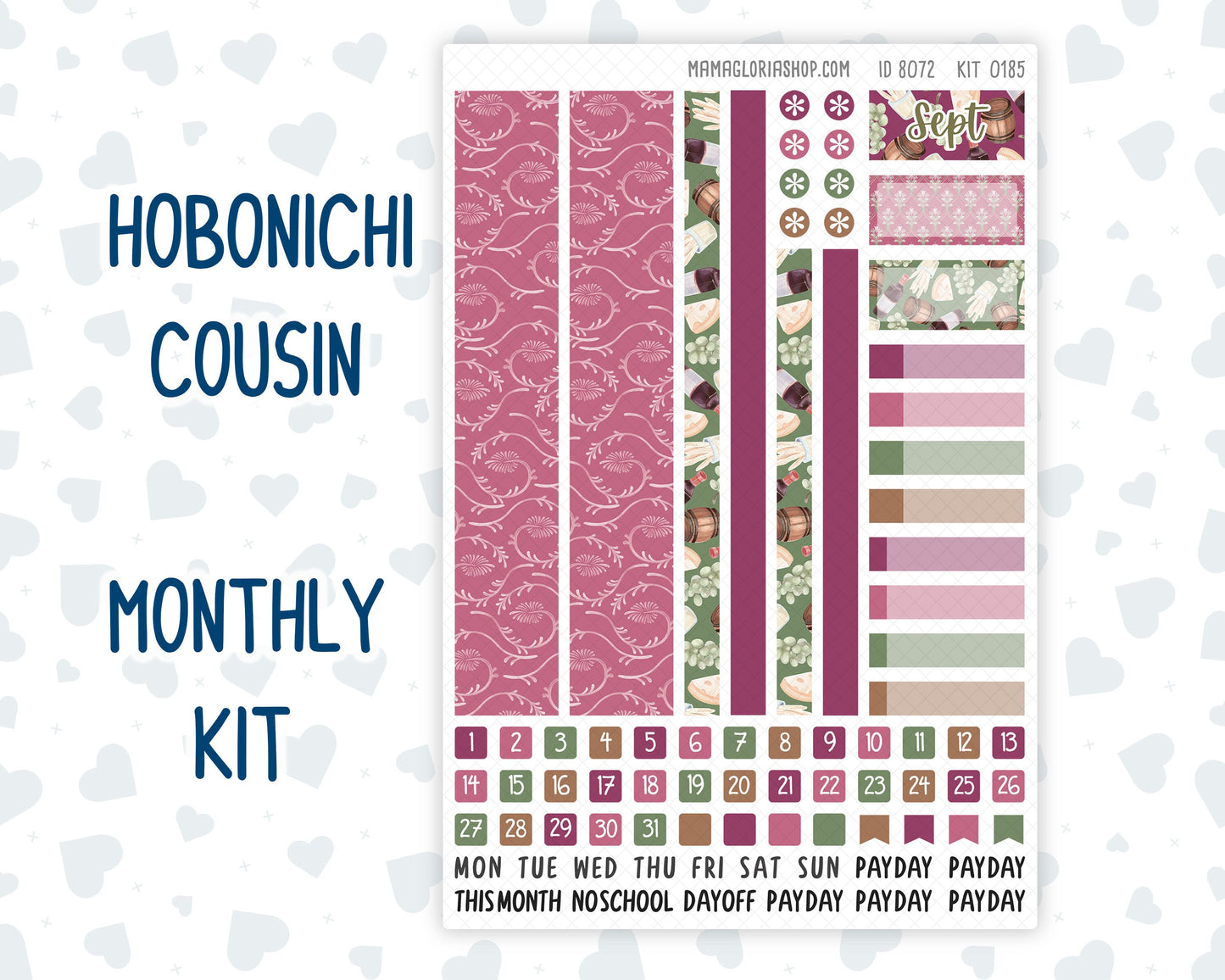 Kit 0185 Hobonichi Cousin – Monthly – 1.3” Wide Columns - Wine Time - September- Autumn