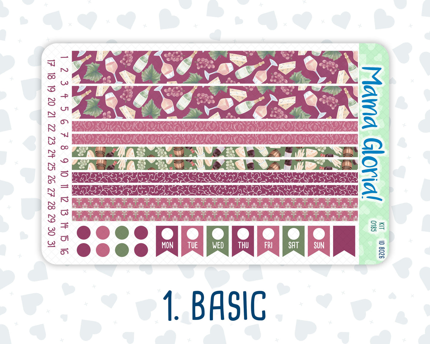 Kit 0185 - 7x9 - Wine Time - September - Autumn - Weekly Kit For EC Horizontal Planners