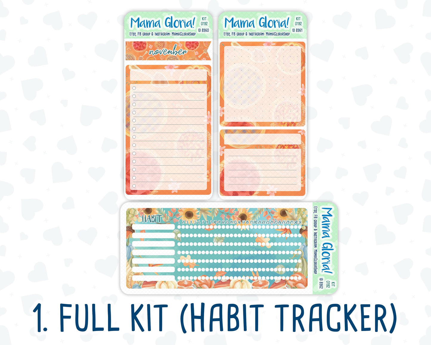 Kit 0192 - 7x9 - Thanksgiving - November- Autumn- Notes Pages - Dashboard Kit - Productivity Page