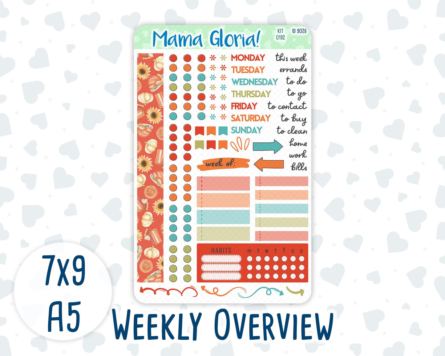 Kit 0192- Weekly Overview - Thanksgiving - For 7x9 & A5 Planners - Notebooks - November