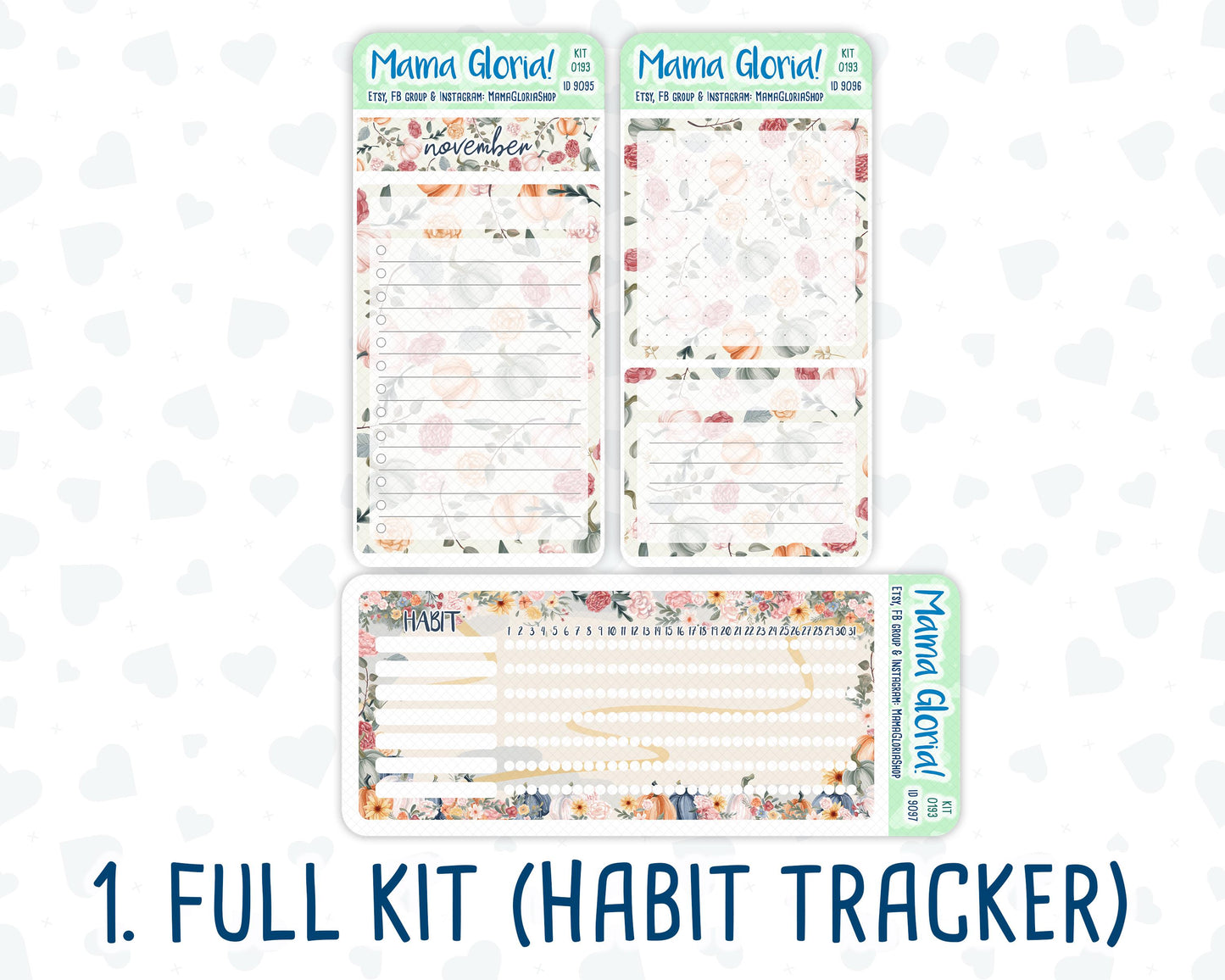 Kit 0193 - 7x9 - Harvest Blooms- November- Autumn- Notes Pages - Dashboard Kit - Productivity Page