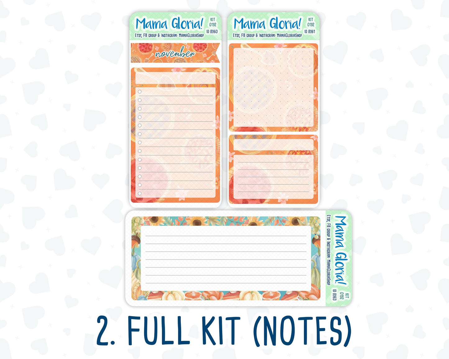 Kit 0192 - 7x9 - Thanksgiving - November- Autumn- Notes Pages - Dashboard Kit - Productivity Page