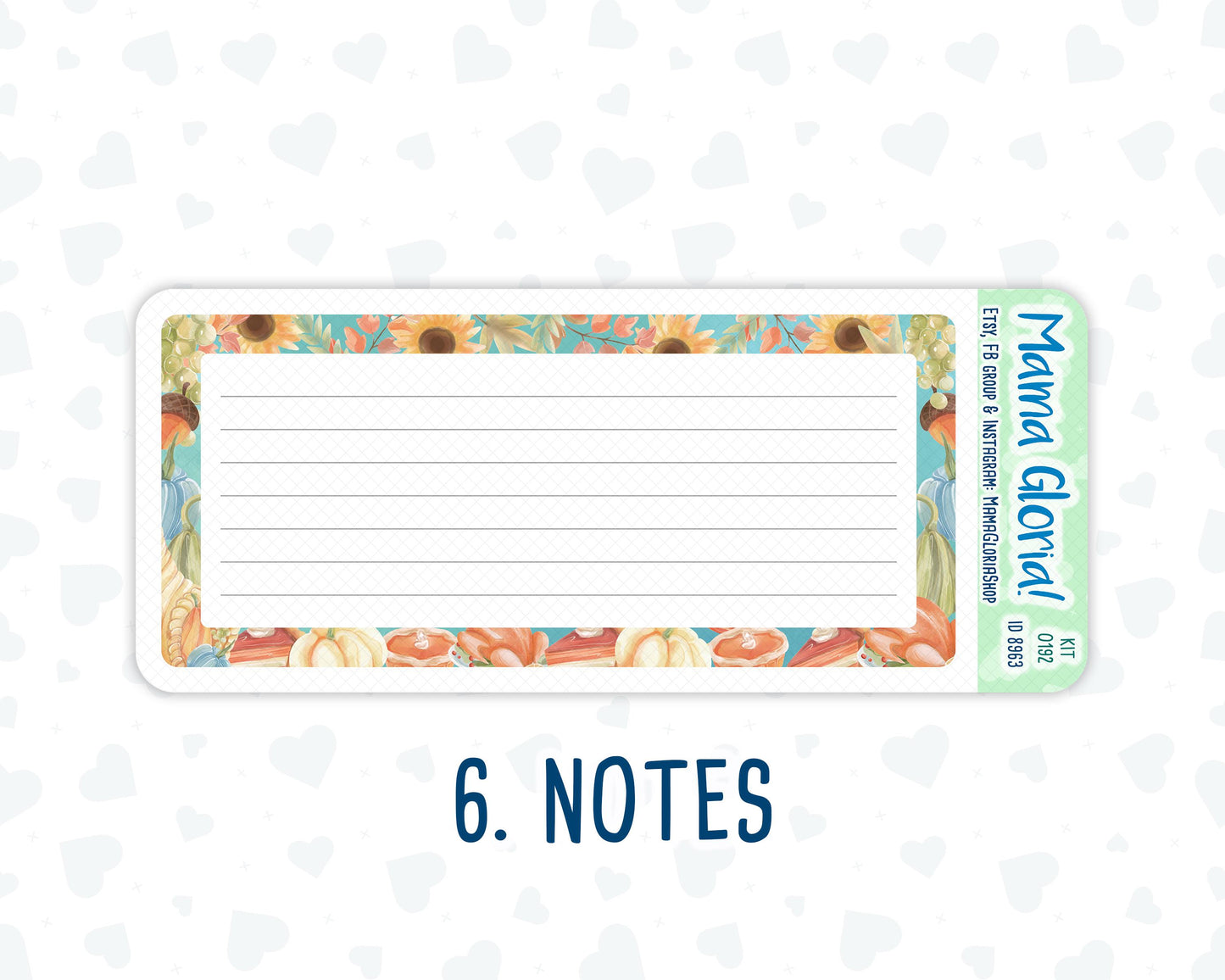 Kit 0192 - 7x9 - Thanksgiving - November- Autumn- Notes Pages - Dashboard Kit - Productivity Page