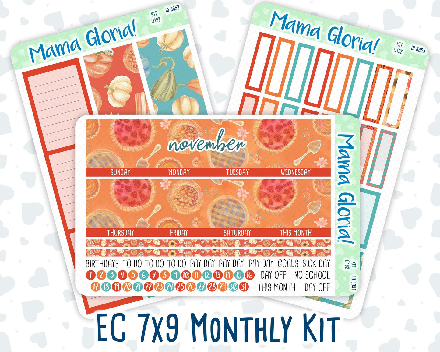 Kit 0192 - 7x9 - Monthly - Thanksgiving - November - Fall- For EC Planners