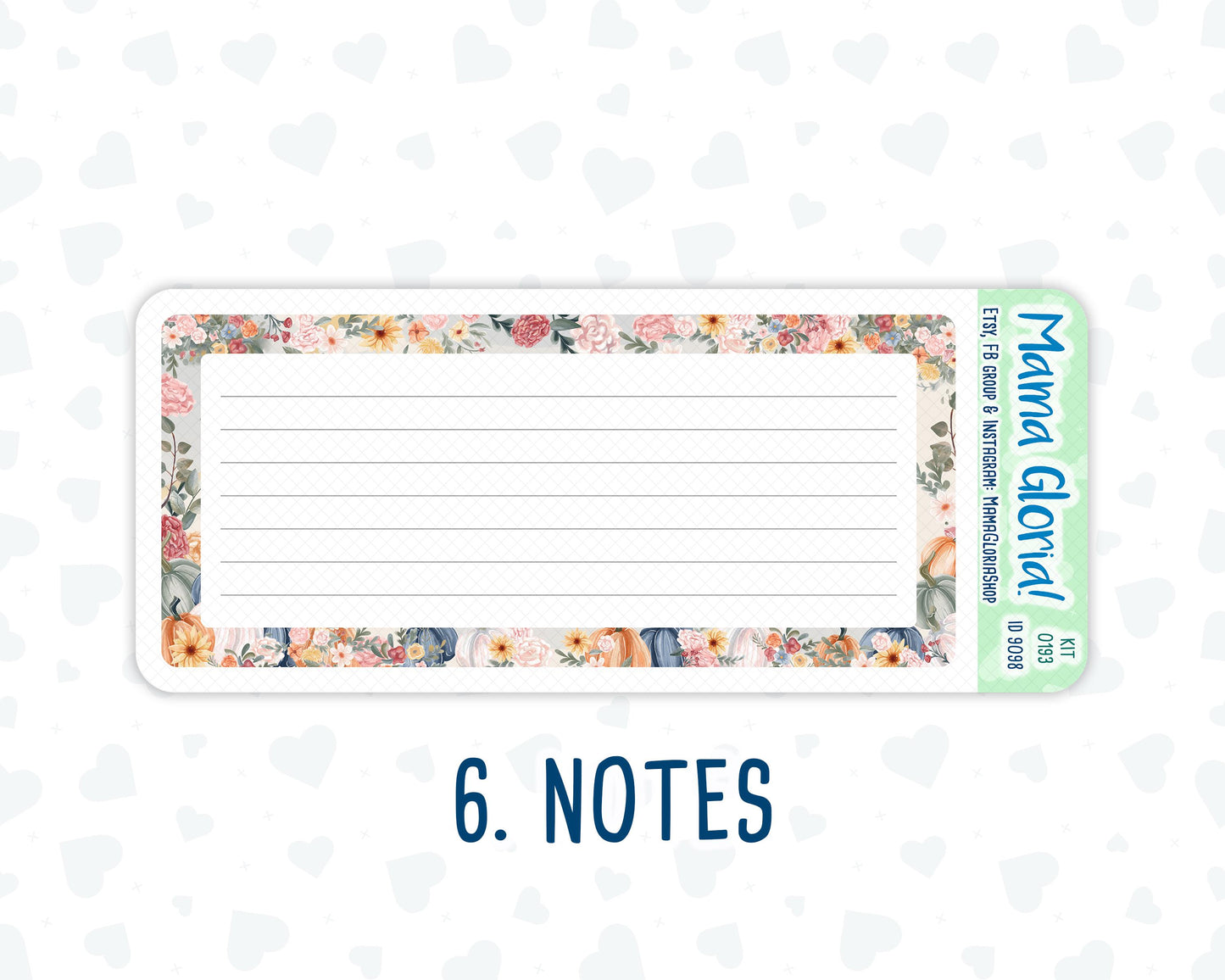 Kit 0193 - 7x9 - Harvest Blooms- November- Autumn- Notes Pages - Dashboard Kit - Productivity Page