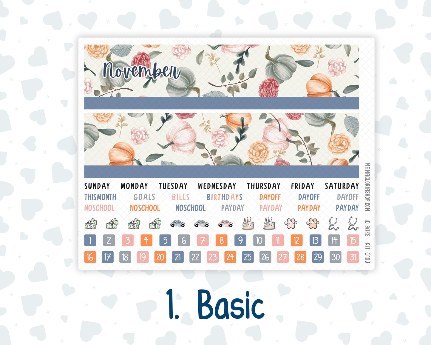 EC 8.5x11 Monthly - Kit 0193 - Harvest Blooms - November - For Erin Condren Planners