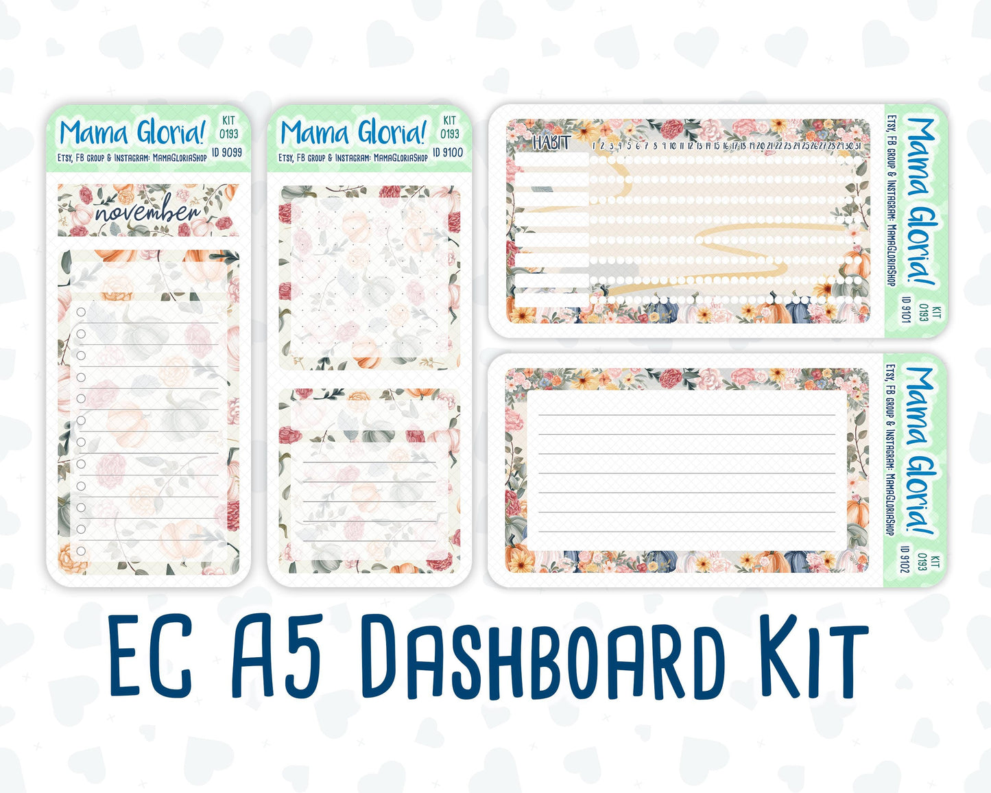 Kit 0193 - A5 - Harvest Blooms - November - Autumn- Notes Pages - Dashboard Kit - Productivity Page