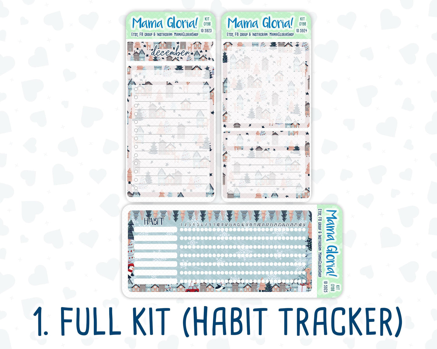 Kit 0198- 7x9 - Holiday Village - December- Christmas - Notes Pages - Dashboard Kit - Productivity Page