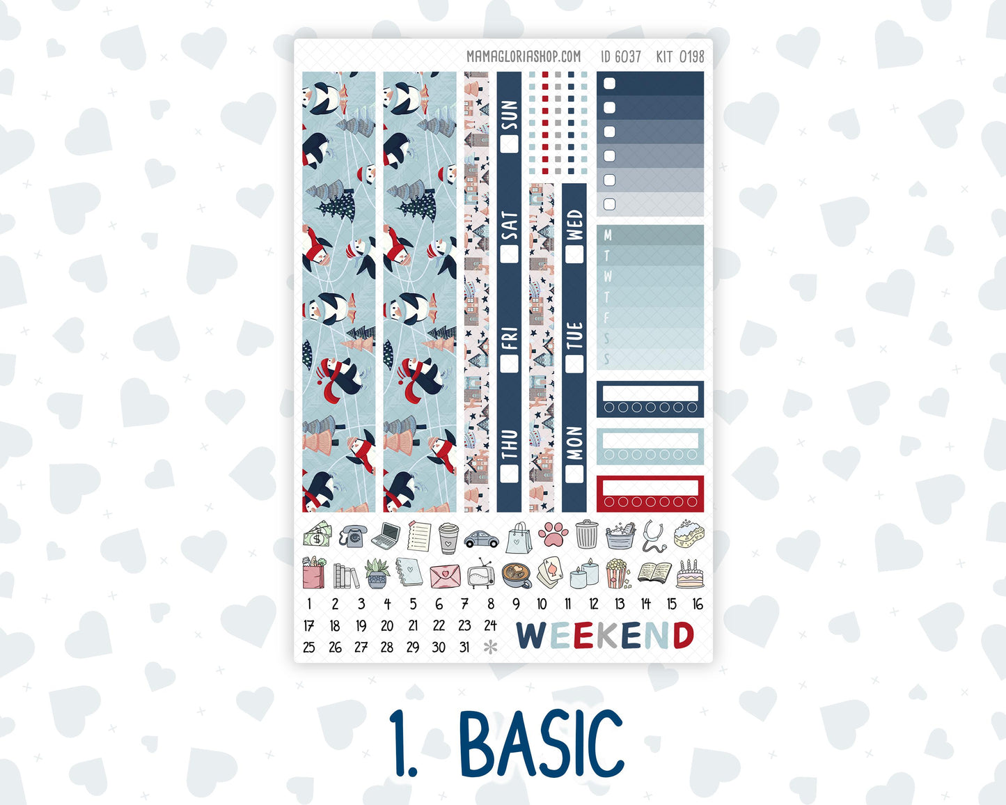 Kit 0198 Hobonichi Cousin – Weekly Kit – 1.3” Wide Columns - Holiday Village - December- Christmas