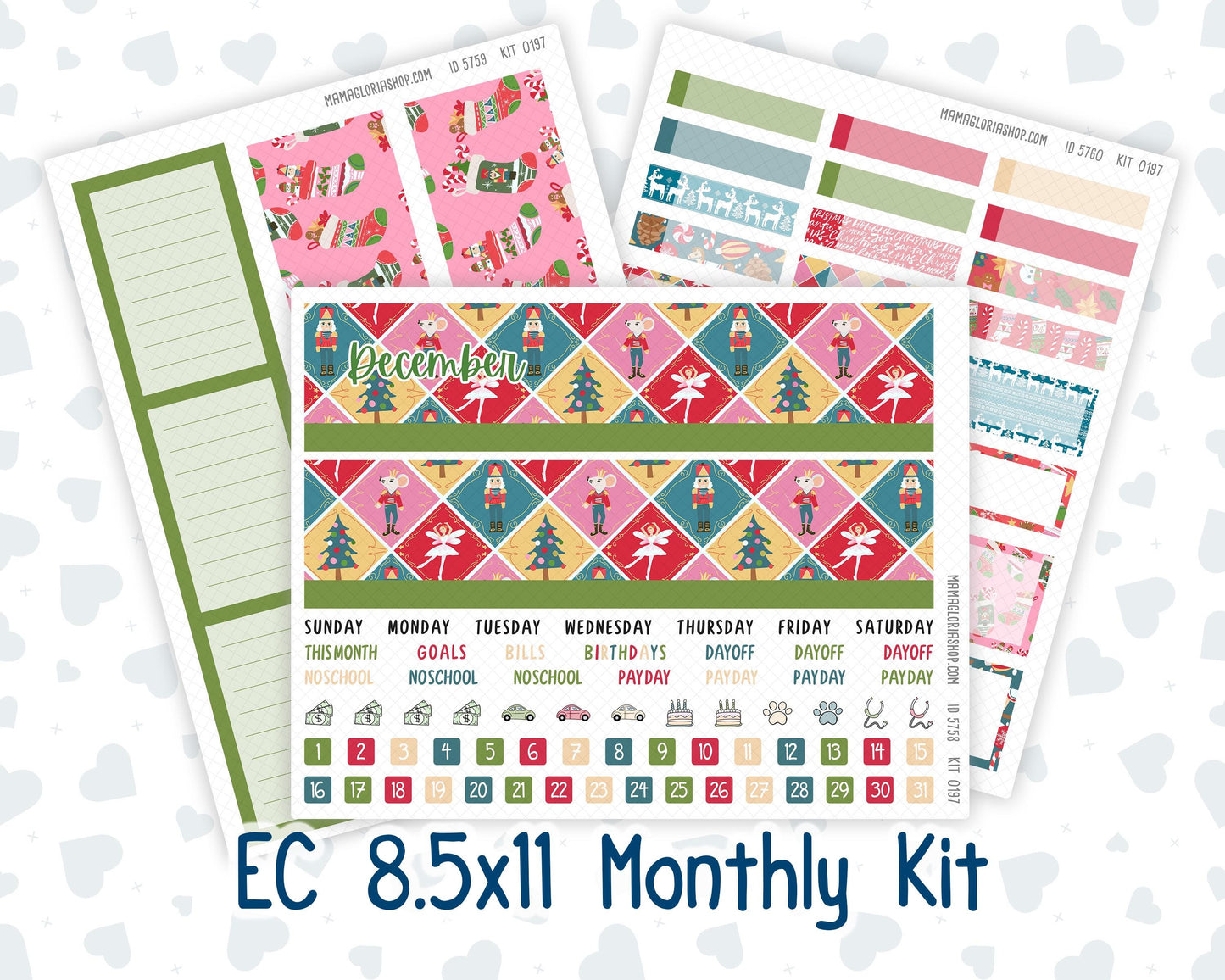 EC 8.5x11 Monthly - Kit 0197- Nutcracker Magic - December - Christmas - For Erin Condren Planners