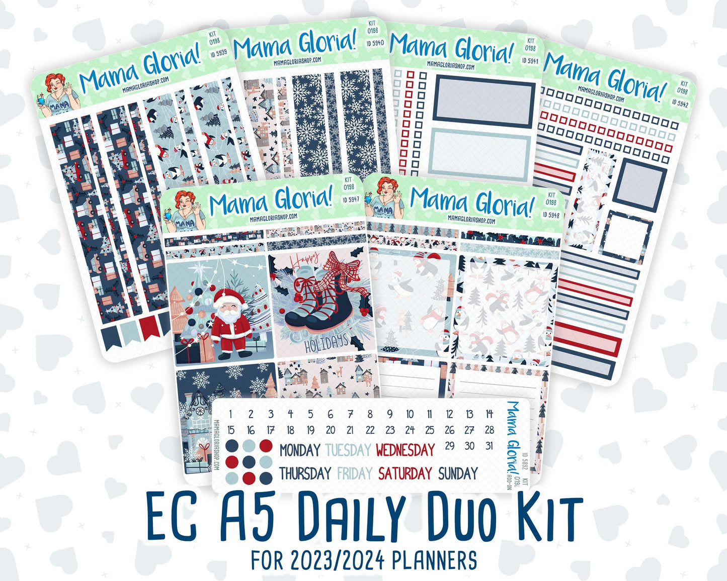 Kit 0198 - A5 Daily Duo - Holiday Village - December - Christmas -Planner