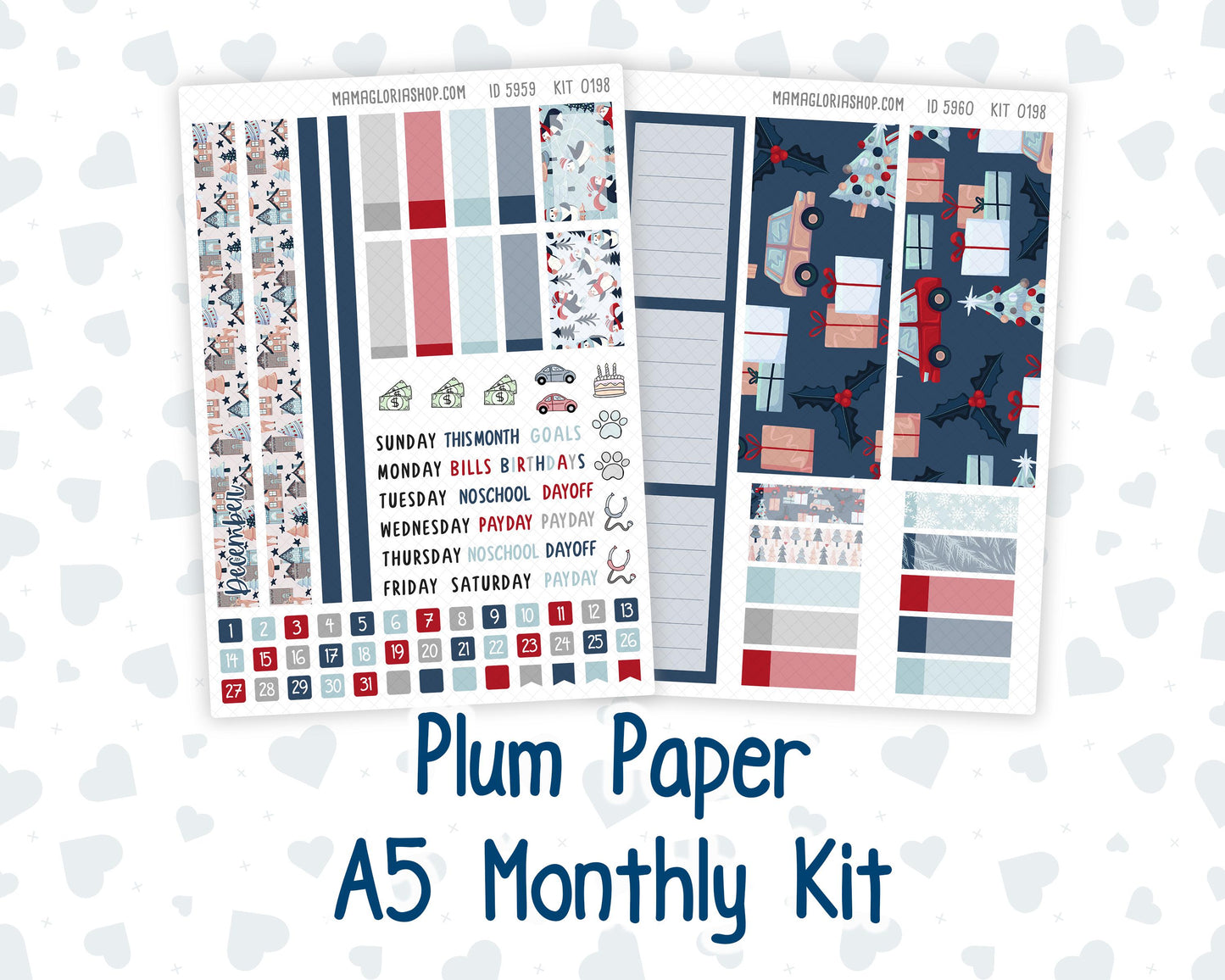 Kit 0198 Plum Paper A5– Monthly - Holiday Village - Christmas - December