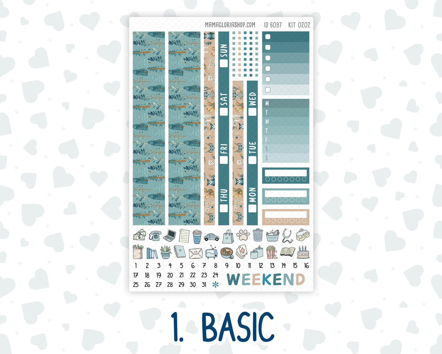Kit 0202 Hobonichi Cousin – Weekly Kit – 1.3” Wide Columns - Folky Forest - January
