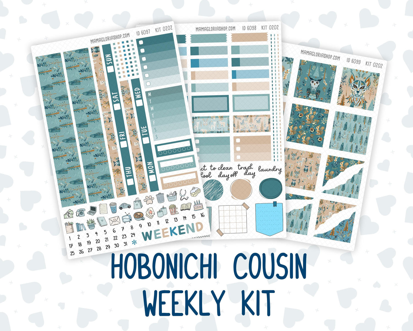 Kit 0202 Hobonichi Cousin – Weekly Kit – 1.3” Wide Columns - Folky Forest - January