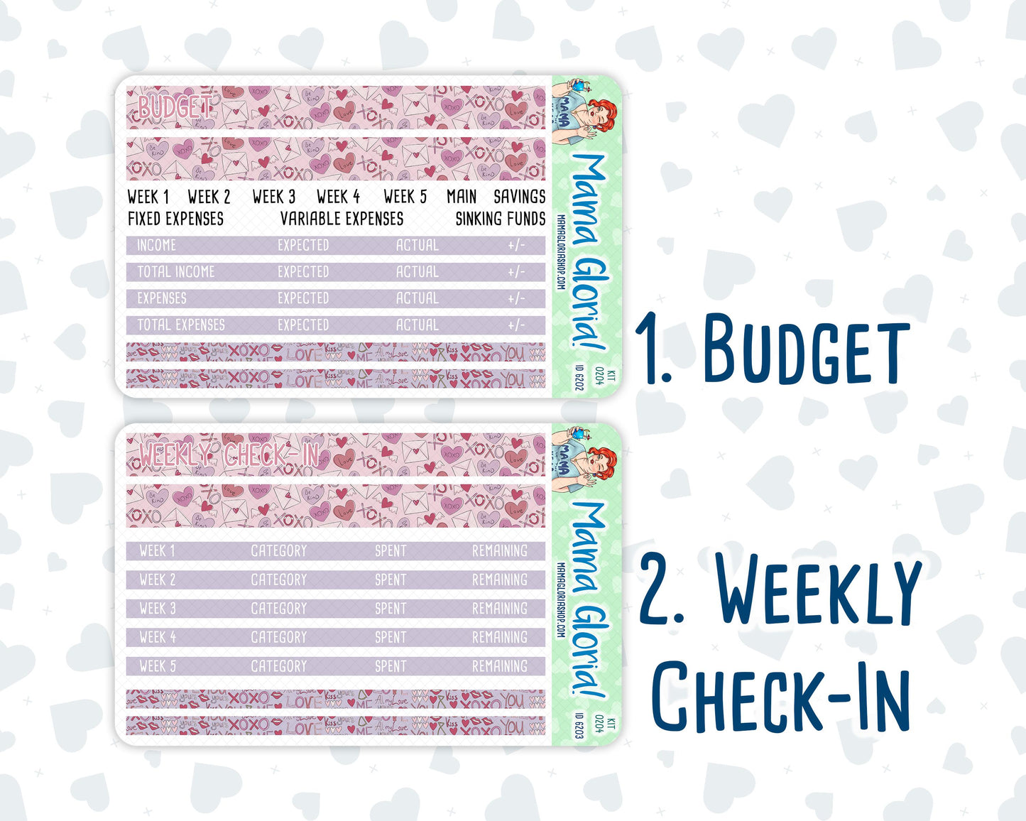 Kit 0204- Budget - Valentine's Garden - For 7x9 & A5 Planners - Notebooks - February