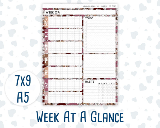 Kit 0207- Week At A Glance - Wild Love - February- For 7x9 & A5 Planners - Notebooks