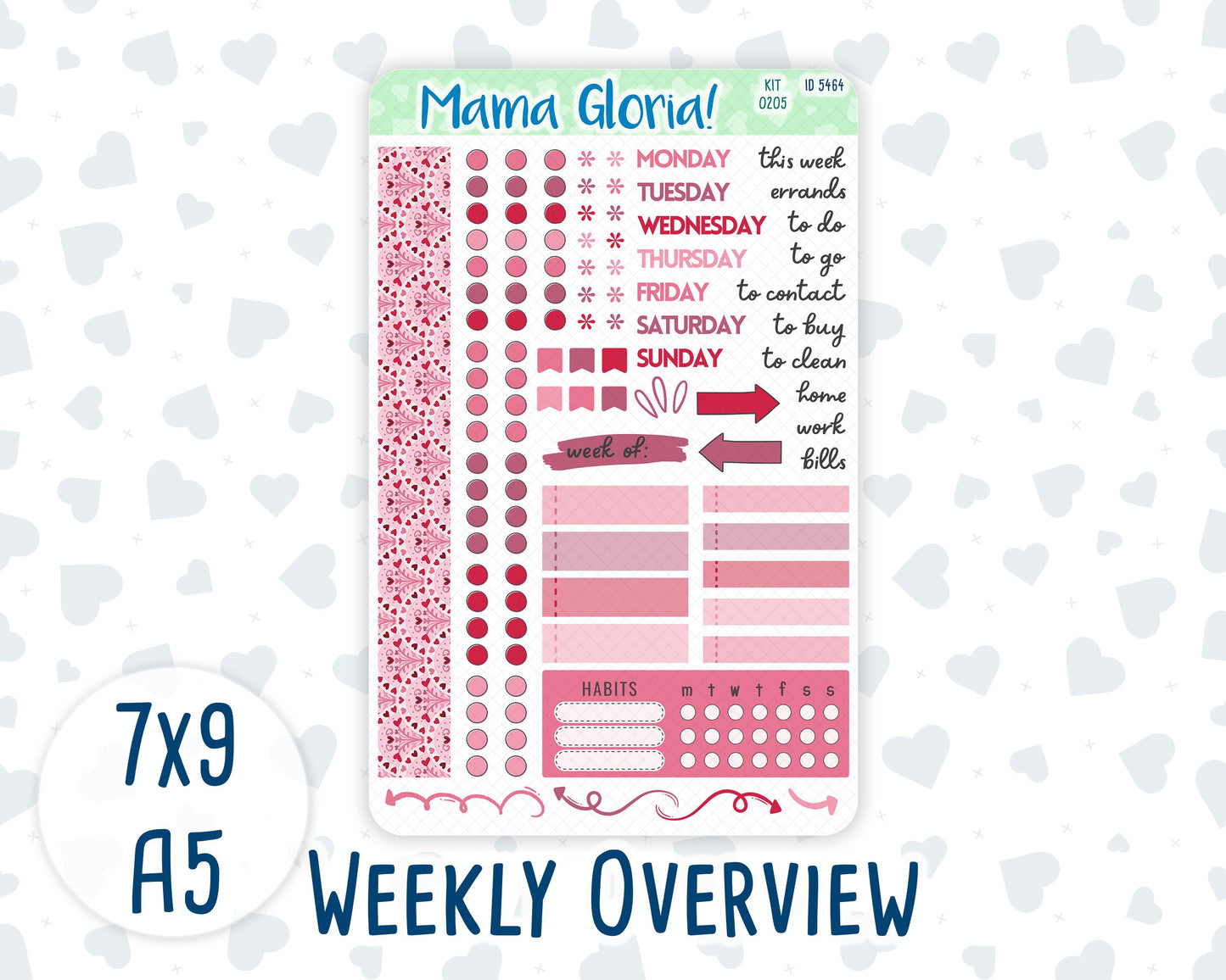 Kit 0205 - Weekly Overview - Dancer's Heart - February- For 7x9 & A5 Planners - Notebooks