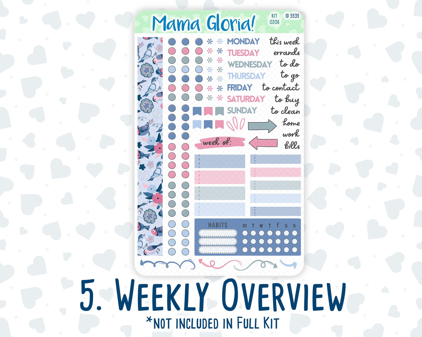 Kit 0206- 7x9 Daily Duo - Feathered Romance - February- Planner