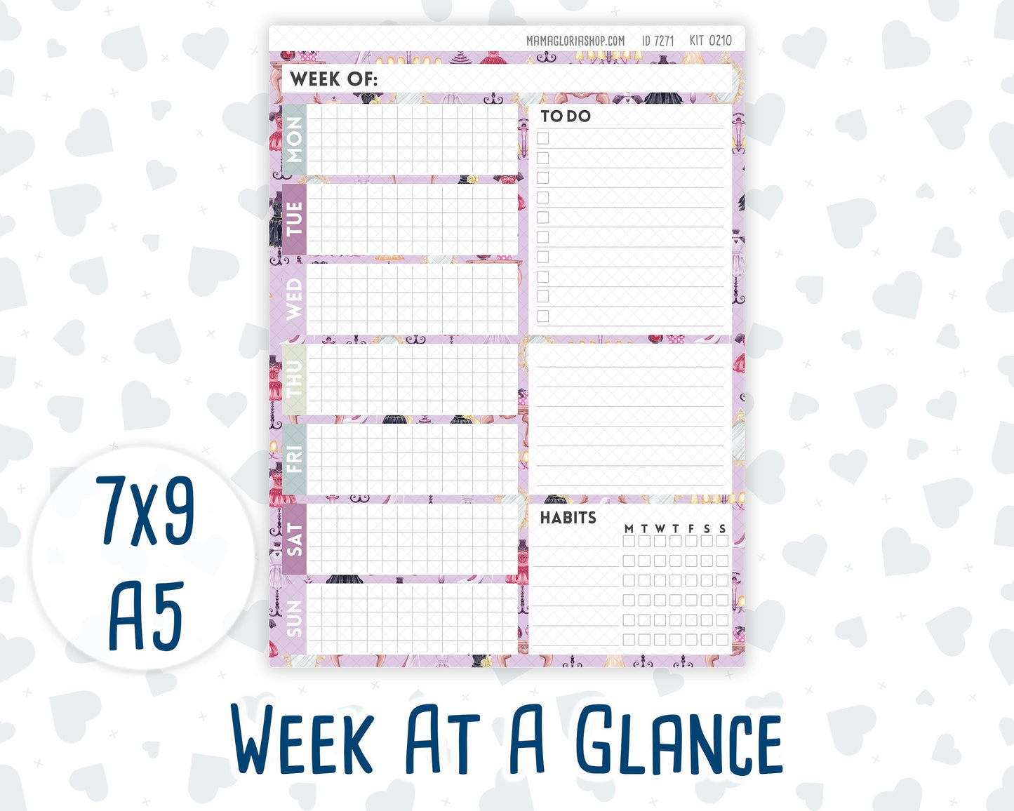 Kit 0210- Week At A Glance - Paris Dream - March - For 7x9 & A5 Planners - Notebooks