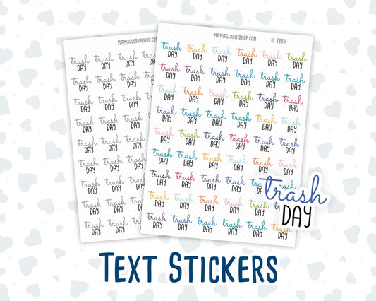 Trash Day - Text Stickers For Planners - Handwritten