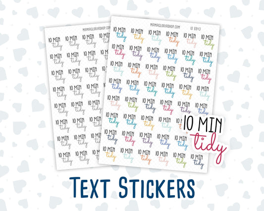 10 Min Tidy - Text Stickers For Planners - Handwritten