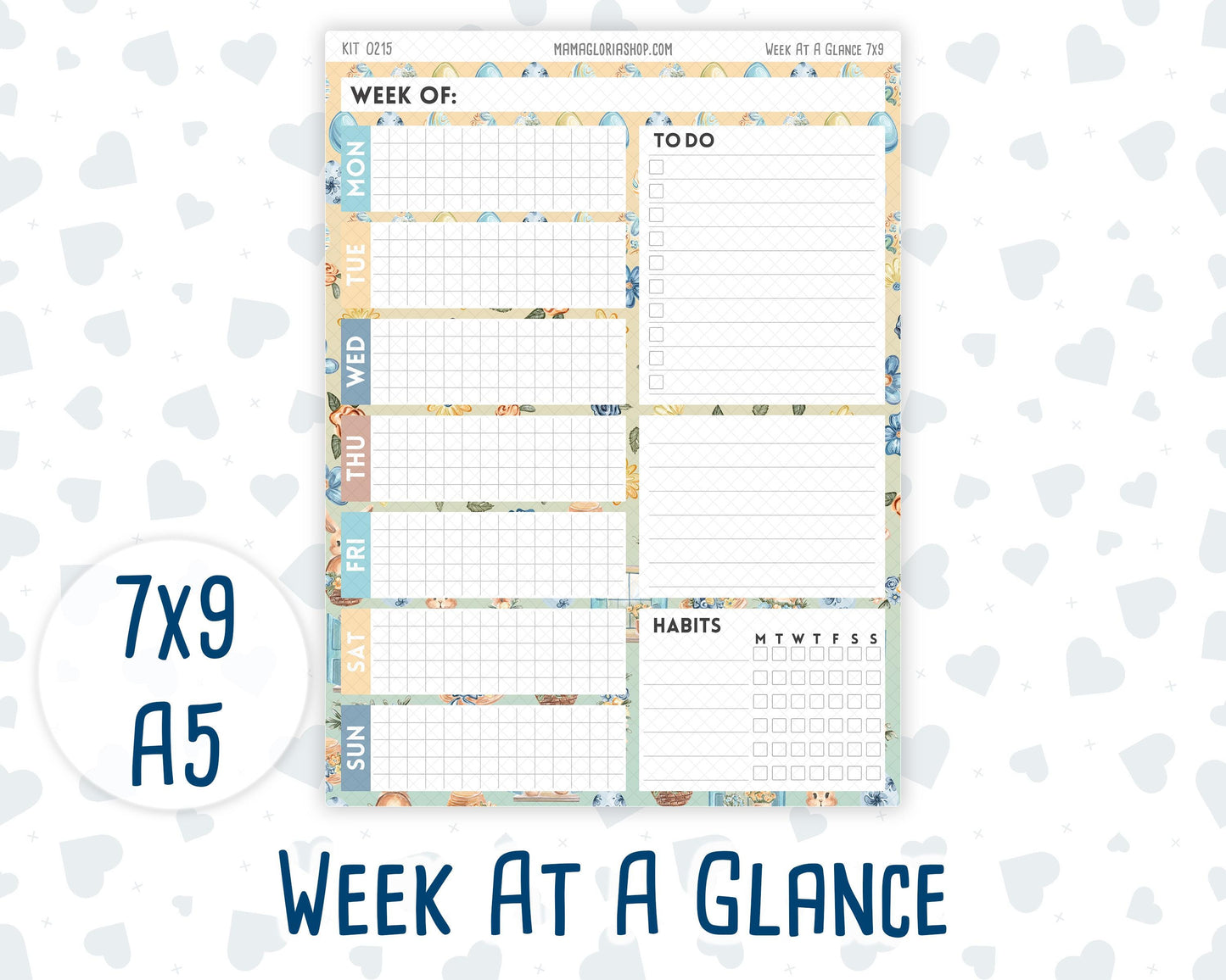 Kit 0215- Week At A Glance - Easter Morning- April- For 7x9 & A5 Planners - Notebooks