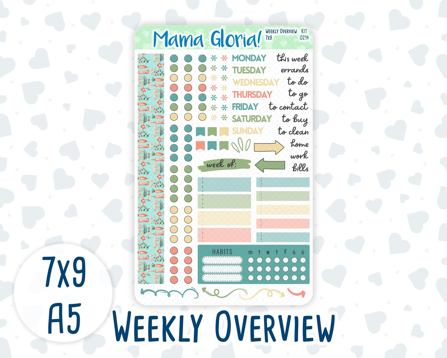 Kit 0214- Weekly Overview -Rooted In Spring- April- For 7x9 & A5 Planners - Notebooks