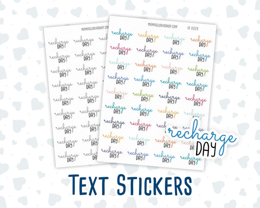 Recharge Day - Text Stickers For Planners - Handwritten