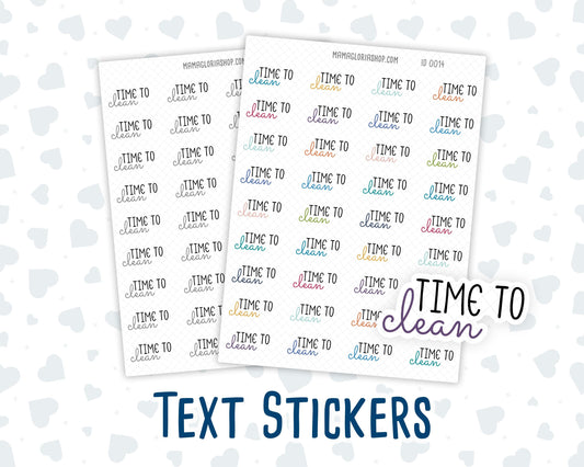 Time To Clean - Text Stickers For Planners - Handwritten