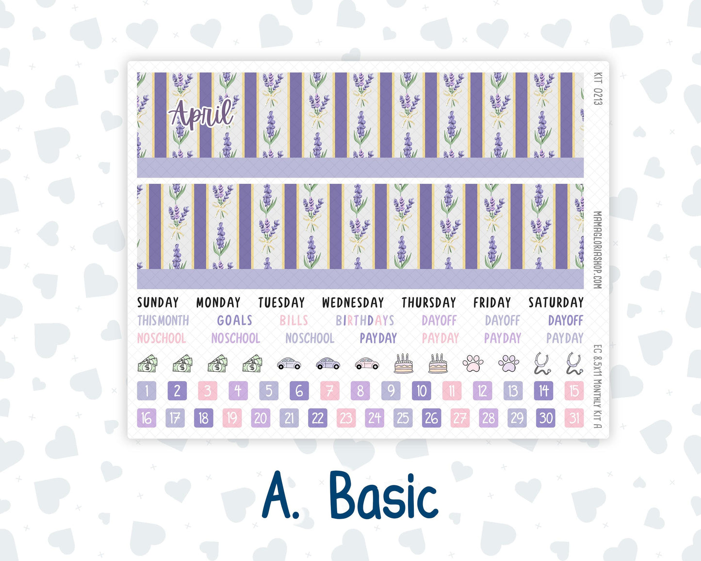 EC 8.5x11 Monthly - Kit 0213 - Provence - April- For Erin Condren Planners