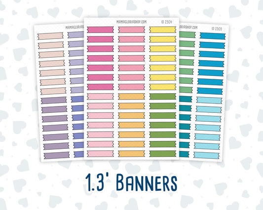 Color Pop 1.3 Inch Banners Sticker Sheet | Planner Flag Stickers | Functional Planner Stickers | Weekly Planner Labels
