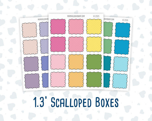 Color Pop 1.3 Inch Scalloped Boxes Sticker Sheet | Functional Planner Stickers | Weekly Planner Boxes