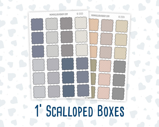 Wild Sage & Muted Slate 1 Inch Scalloped Boxes Sticker Sheet | Functional Planner Stickers | Weekly Planner Boxes