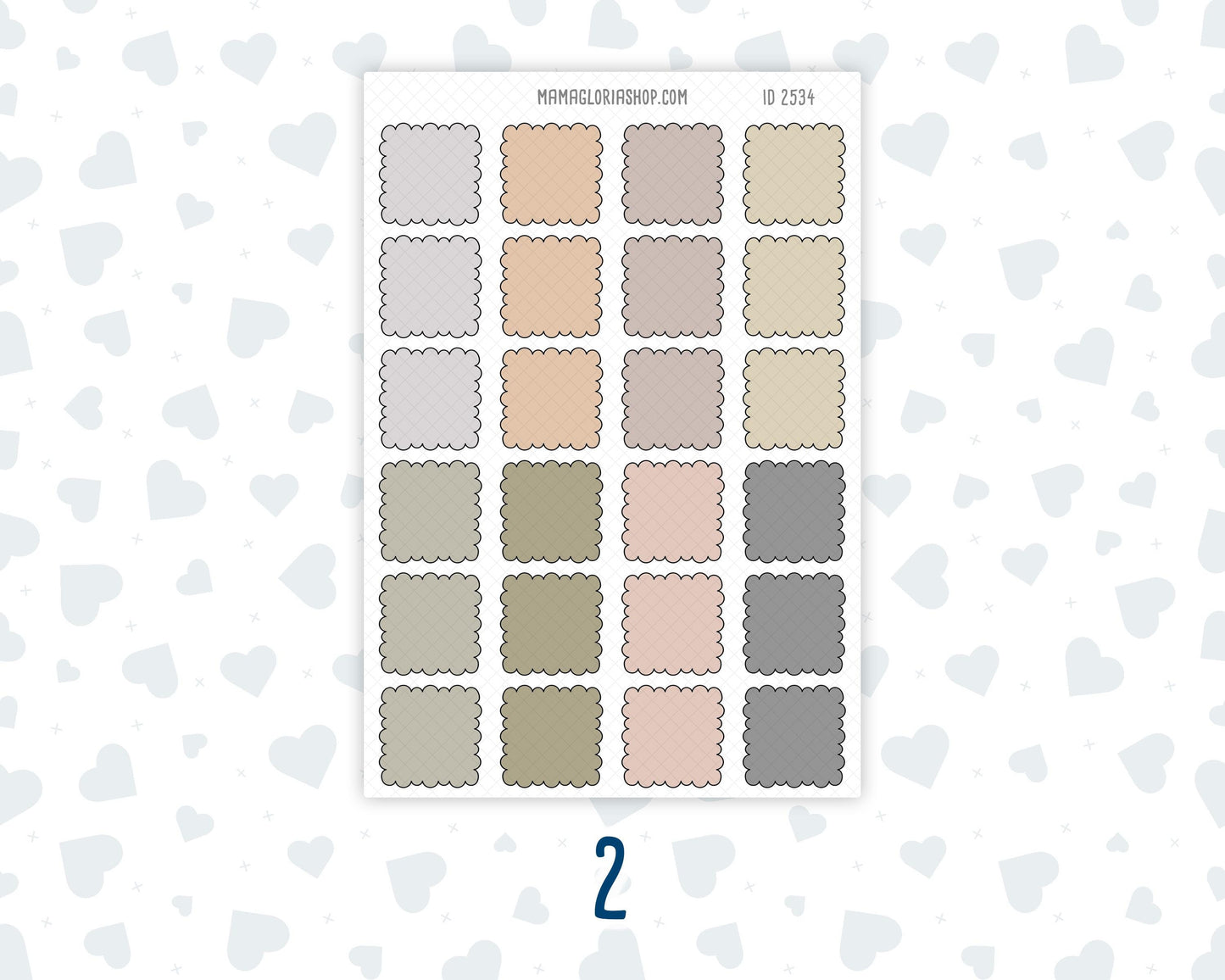 Wild Sage & Muted Slate 1 Inch Scalloped Boxes Sticker Sheet | Functional Planner Stickers | Weekly Planner Boxes