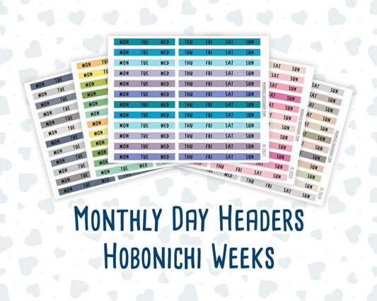 Hobonichi Weeks Monthly Day Headers | Monthly Planner Stickers |Functional Planner Stickers | Month View Labels