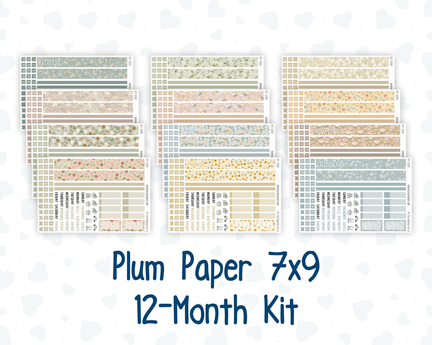 7x9 - 12-Month Kit - For Plum Paper Planner - 2026/2027 - Floral Collection