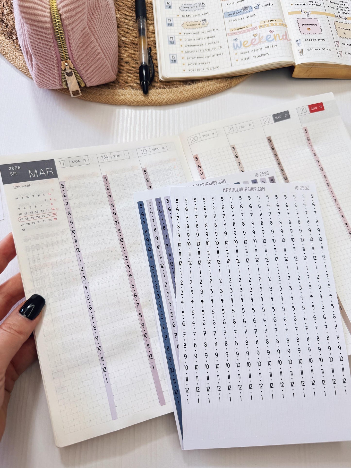 Hobonichi Cousin Time Strips | A5 Weekly Timeline Stickers | Hourly Schedule Labels | Time Blocking Planner Stickers