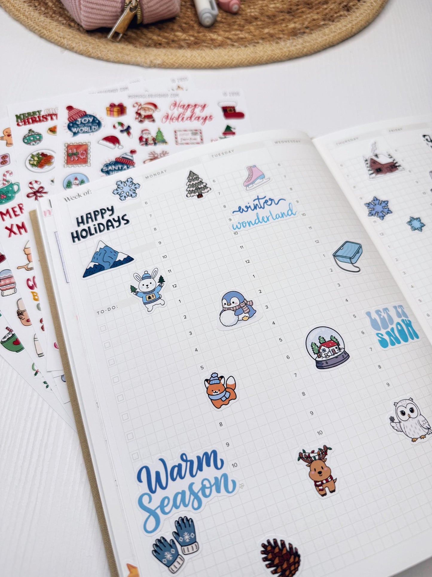 Christmas Planner Stickers, Doodle Icons, Phrases, 6-Sheet Bundle for Journals, Planners & Scrapbooking