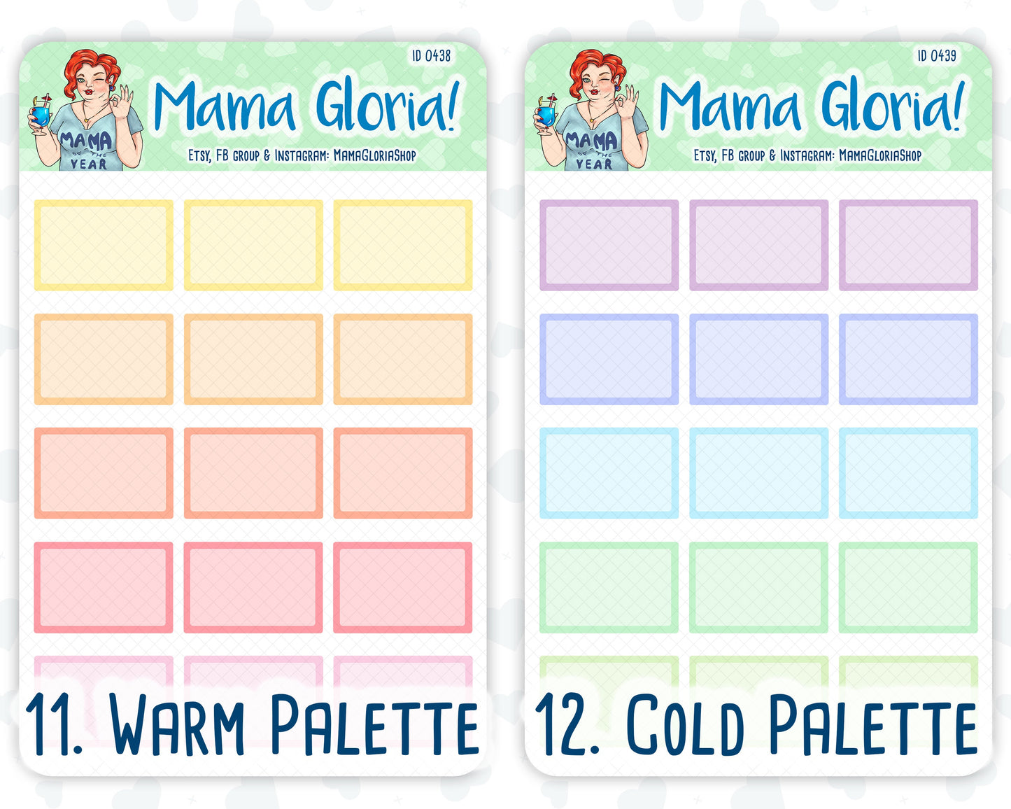 Half box, note box stickers for planners, ID 0438/0439/0440/0441/0442/0443/0444/0445/0446/0447/0448/0449