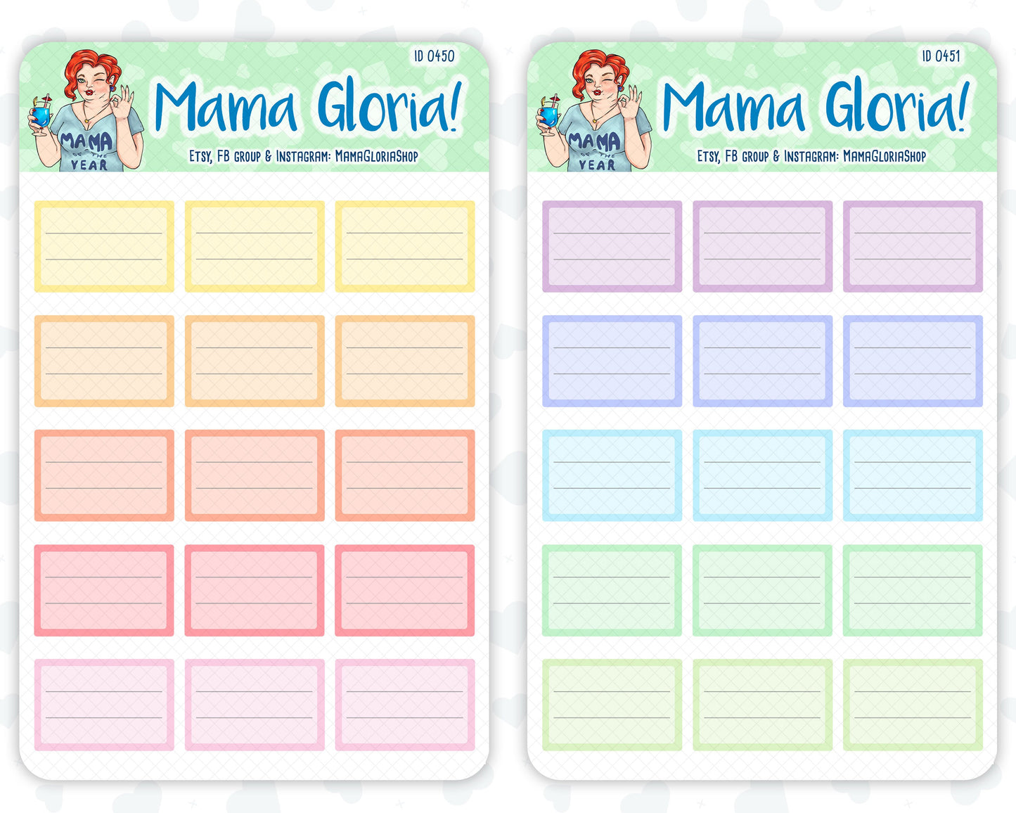 Half box, lined note box, stickers for planners, ID 0450/0451/0452/0453/0454/0455/0456/0457/0458/0459/0460/0461