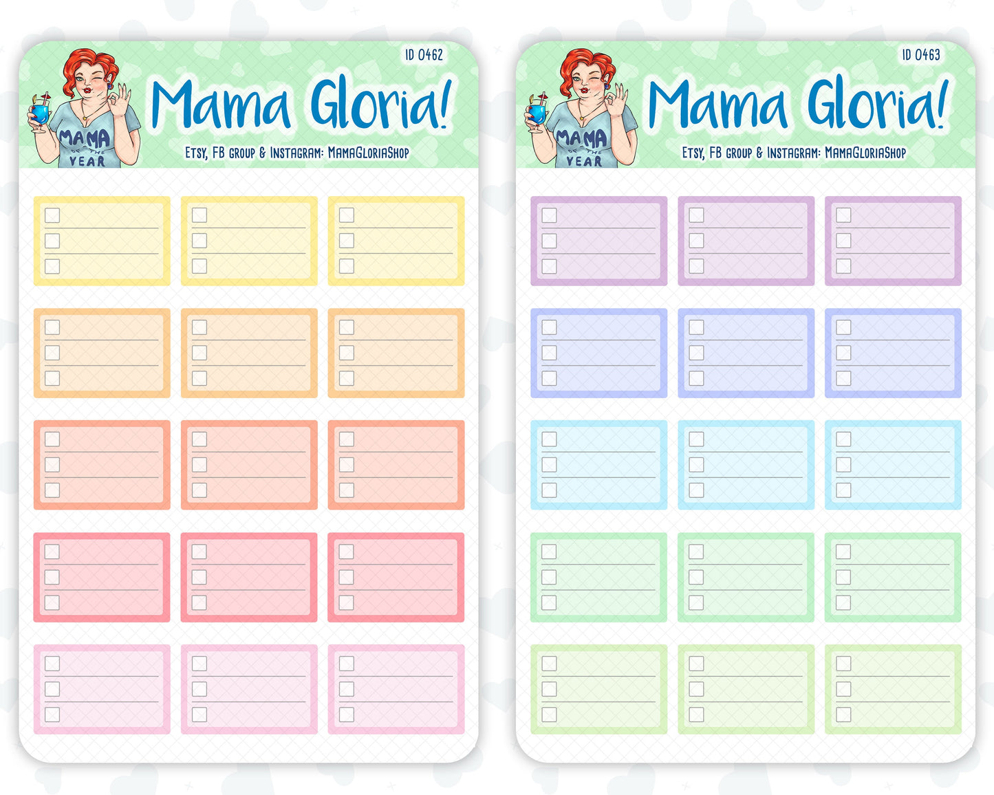 Half box, lined checklist, stickers for planners, ID 0462/0463/0464/0465/0466/0467/0468/0469/0470/0471/0472/0473