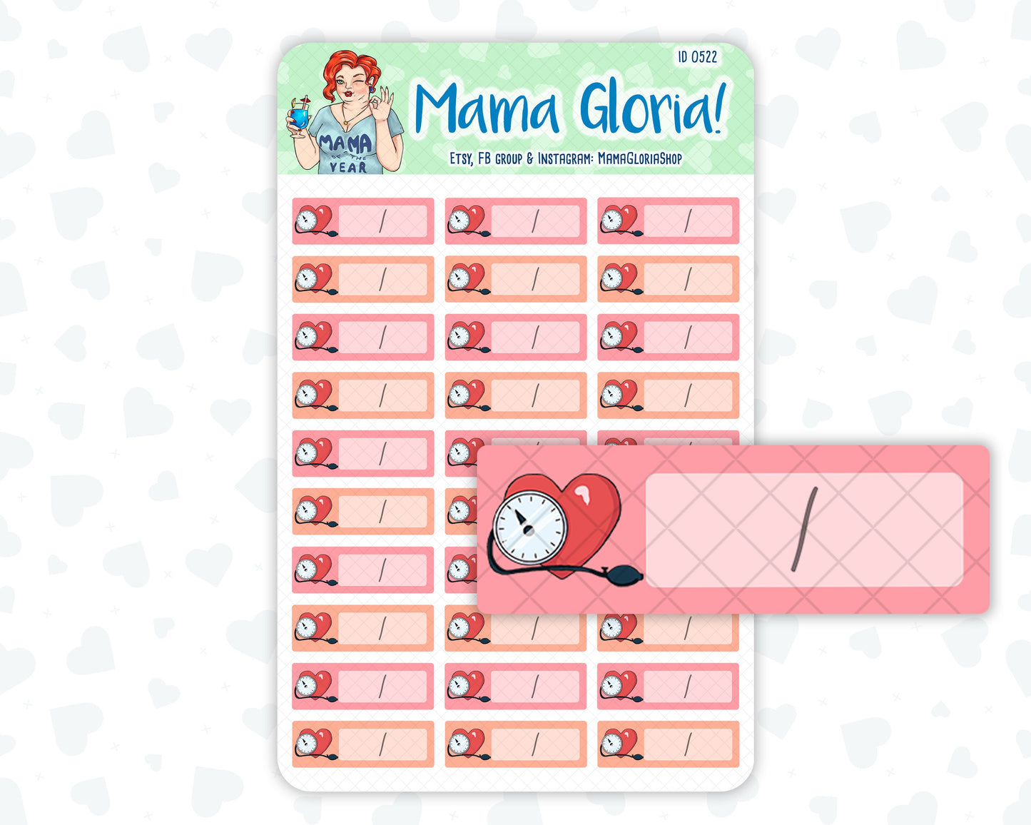 Blood pressure tracker for planners, ID 0522