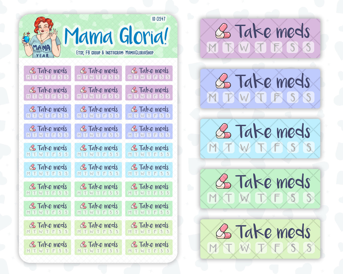 Take meds weekly tracker for planners, ID 0545/0546/0547