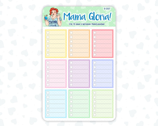Full box, lined checklist stickers for planners, ID 0507/0508/0509/0510/0511/0512/0513/0514/0515/0516/0517
