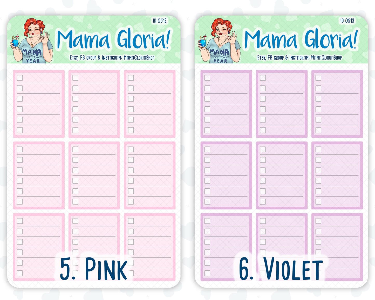 Full box, lined checklist stickers for planners, ID 0507/0508/0509/0510/0511/0512/0513/0514/0515/0516/0517