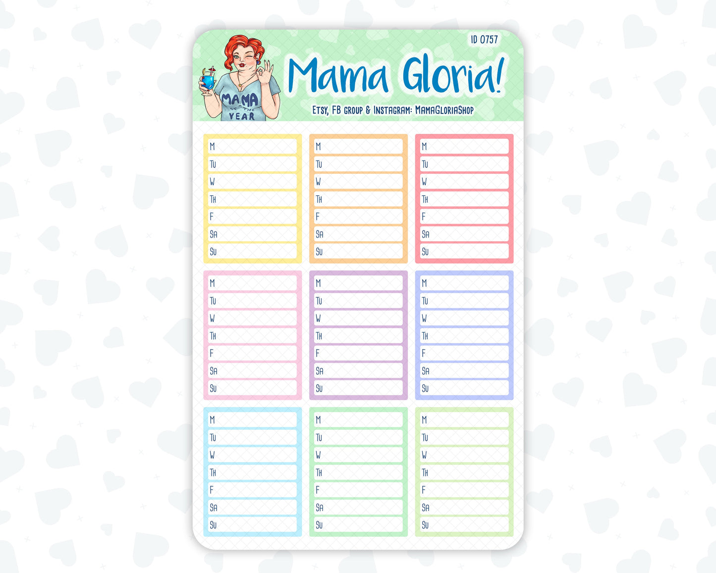 Sidebar weekly tracker pannels for planners, ID 0758, 0757